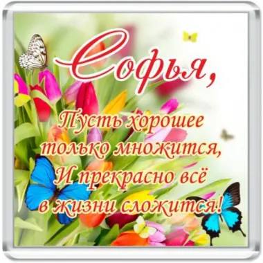 Открытка с пожеланиями Поздравление, красивое пожелание Яркая открытка для софьи в стильно, прикольно, коротко, своими словами