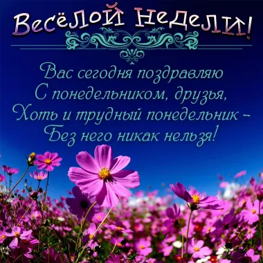 Открытка с пожеланиями Поздравление, красивое пожелание Веселой недели! стильно, прикольно, коротко, своими словами