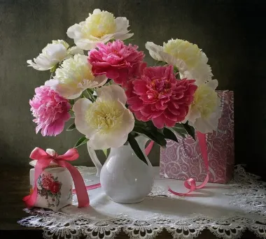 Открытка с пожеланиями Поздравление, красивое пожелание Картинка с пионами стильно, прикольно, коротко, своими словами